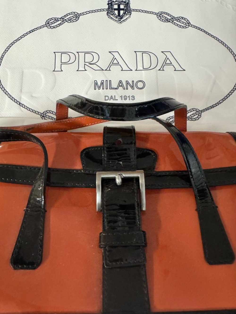 Vintage Prada šÆ% Authentic pinkish hues patent mini Bag with cards, dust bag set - Picture 10 of 17